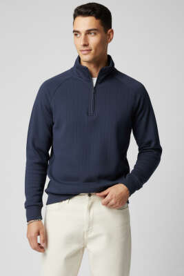 Yarım Fermuarlı Scuba Erkek Sweatshirt Lacivert - WİPEOUT