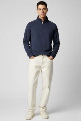 Yarım Fermuarlı Scuba Erkek Sweatshirt Lacivert - Erkek Sweatshirt