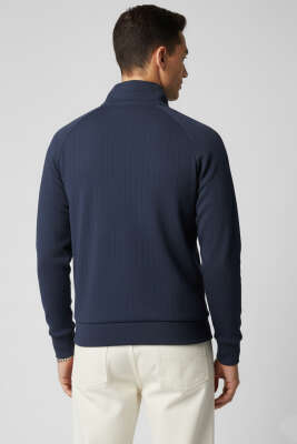 Yarım Fermuarlı Scuba Erkek Sweatshirt Lacivert - Erkek Sweatshirt