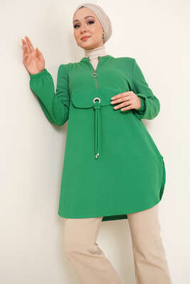 Yarım Fermuarlı Tunik Yeşil - Tunik