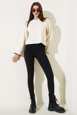 Yarım Fitilli Triko Kazak Bej - Kadın Giyim Modelleri