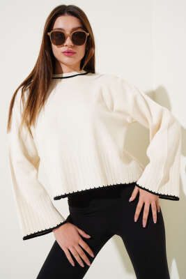 Yarım Fitilli Triko Kazak Bej 