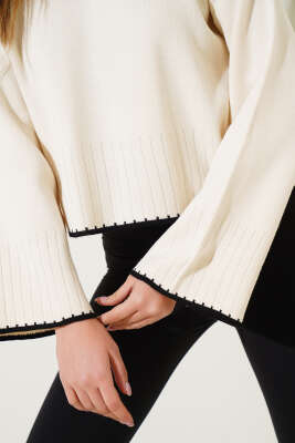 Yarım Fitilli Triko Kazak Bej - Kadın Giyim Modelleri