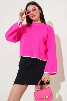 Yarım Fitilli Triko Kazak Fuşya - Kadın Giyim Modelleri