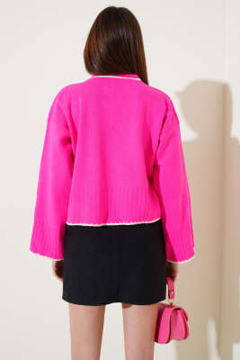 Yarım Fitilli Triko Kazak Fuşya - Kadın Giyim Modelleri