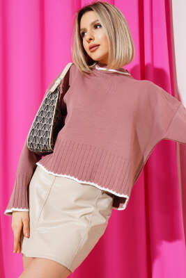 Yarım Fitilli Triko Kazak Gül Kurusu - Kadın Giyim Modelleri