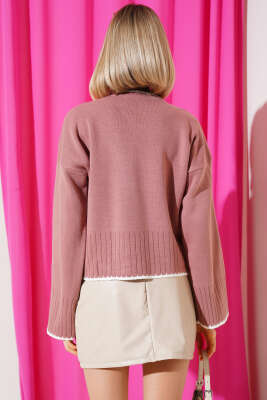 Yarım Fitilli Triko Kazak Gül Kurusu - Kadın Giyim Modelleri