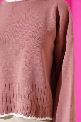 Yarım Fitilli Triko Kazak Gül Kurusu - Kadın Giyim Modelleri