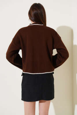 Yarım Fitilli Triko Kazak Kahve - Kadın Giyim Modelleri