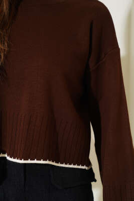 Yarım Fitilli Triko Kazak Kahve - Kadın Giyim Modelleri