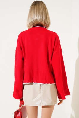 Yarım Fitilli Triko Kazak Kırmızı - Kadın Giyim Modelleri