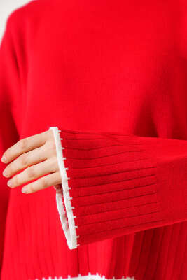 Yarım Fitilli Triko Kazak Kırmızı - Kadın Giyim Modelleri