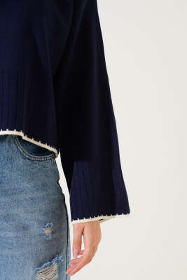 Yarım Fitilli Triko Kazak Lacivert - Kadın Giyim Modelleri