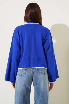 Yarım Fitilli Triko Kazak Saks - Kadın Giyim Modelleri