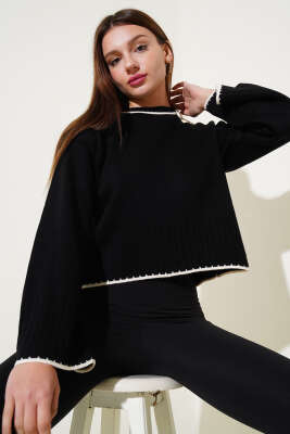 Yarım Fitilli Triko Kazak Siyah - Kadın Giyim Modelleri