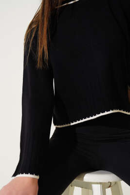 Yarım Fitilli Triko Kazak Siyah - Kadın Giyim Modelleri