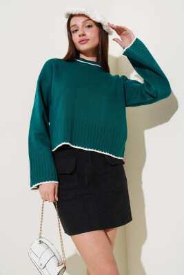 Yarım Fitilli Triko Kazak Zümrüt - Kadın Giyim Modelleri