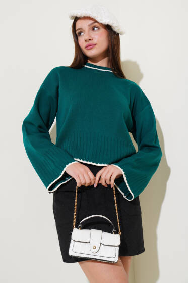 Yarım Fitilli Triko Kazak Zümrüt - Yeni Giyim