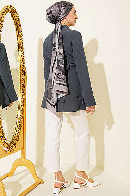 Yarım Gizli Düğmeli Bağlamalı Tunik Füme - Tunik