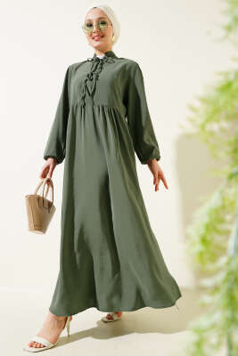Yarım İp Bağcıklı Tensel Elbise Çağla Yeşili 
