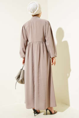 Yarım İp Bağcıklı Tensel Elbise Vizon - Tesettür Elbise