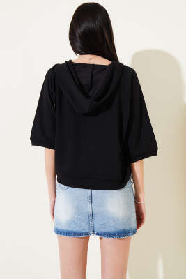 Yarım Kol Kapüşonlu Kısa Hırka Siyah - Kadın Giyim Modelleri