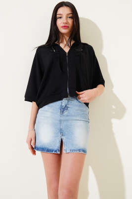 Yarım Kol Kapüşonlu Kısa Hırka Siyah - Kadın Giyim Modelleri