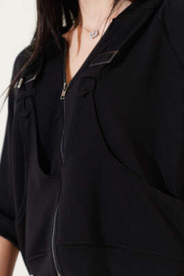 Yarım Kol Kapüşonlu Kısa Hırka Siyah - Kadın Giyim Modelleri