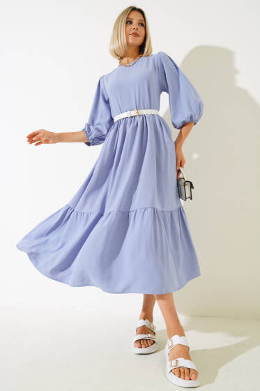 Yarım Kol Kat Midi Elbise Lila - Elbise