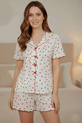 Yarım Kol Şortlu Pijama Takımı Kırmızı - MANOLYA