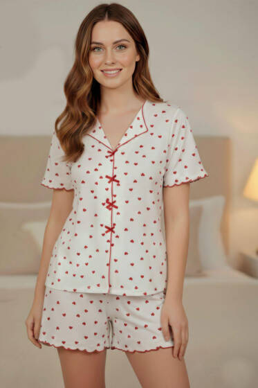 Yarım Kol Şortlu Pijama Takımı Kırmızı - Kadın Pijama Takımı
