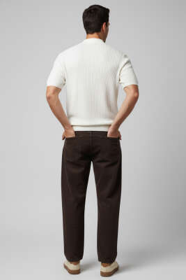 Yarım Patlı Erkek Triko T-shirt Beyaz - Erkek T-shirt