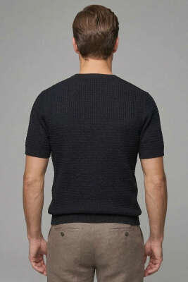 Yarım Patlı Erkek Triko T-shirt Siyah - Erkek T-shirt