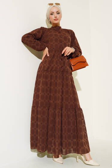 Yarım Patlı Kat Kat Elbise Kahve - Elbise