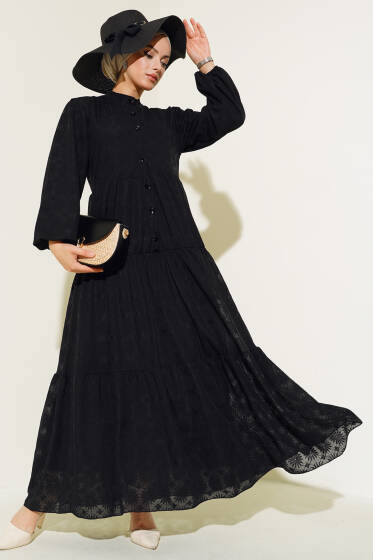 Yarım Patlı Kat Kat Elbise Siyah - Elbise