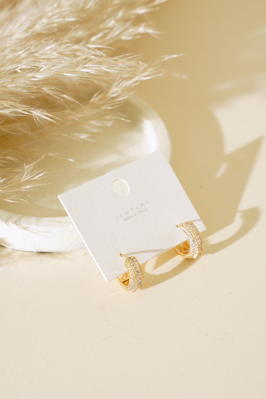 Yarım Taşlı Küpe Gold - Küpe