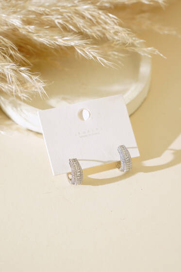 Yarım Taşlı Küpe Gümüş - Küpe