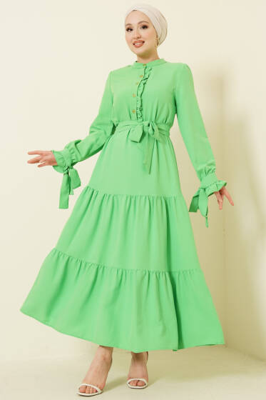 Yarım Yaka Düğmeli Fırfırlı Elbise Benetton - Elbise