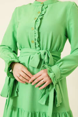 Yarım Yaka Düğmeli Fırfırlı Elbise Benetton - Elbise