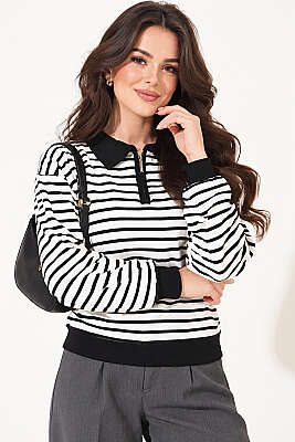 Yarım Yaka Fermuarlı Çizgili Sweatshirt Siyah - EPİCA