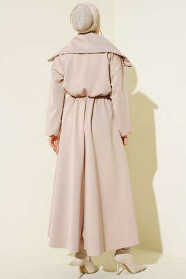 Yarım Yaka Fermuarlı Scuba Elbise Bej - Elbise