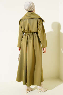 Yarım Yaka Fermuarlı Scuba Elbise Haki - Elbise