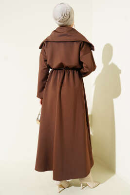 Yarım Yaka Fermuarlı Scuba Elbise Kahve - Elbise