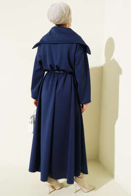 Yarım Yaka Fermuarlı Scuba Elbise Lacivert - Elbise