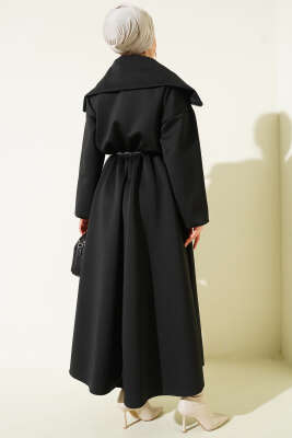 Yarım Yaka Fermuarlı Scuba Elbise Siyah - Elbise