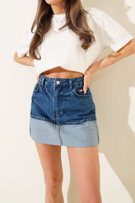 Yarısı Ters Mini Kot Etek Kot - Kadın Giyim Modelleri