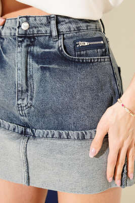 Yarısı Ters Mini Kot Etek Kot Mavisi - Kadın Giyim Modelleri