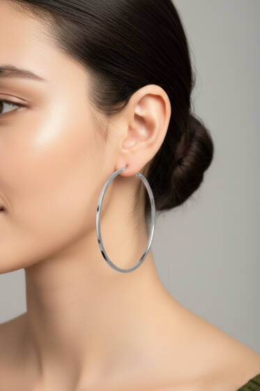 Yassı Kesim Halka Küpe Gümüş - Küpe