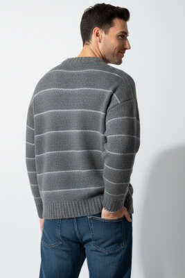 Yatak Çizgili Yumoş Triko Erkek Kazak Antrasit - Erkek Kazak