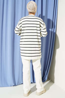 Yatay Çizgi Detaylı Basic Triko Tunik Bej Gri - Tunik